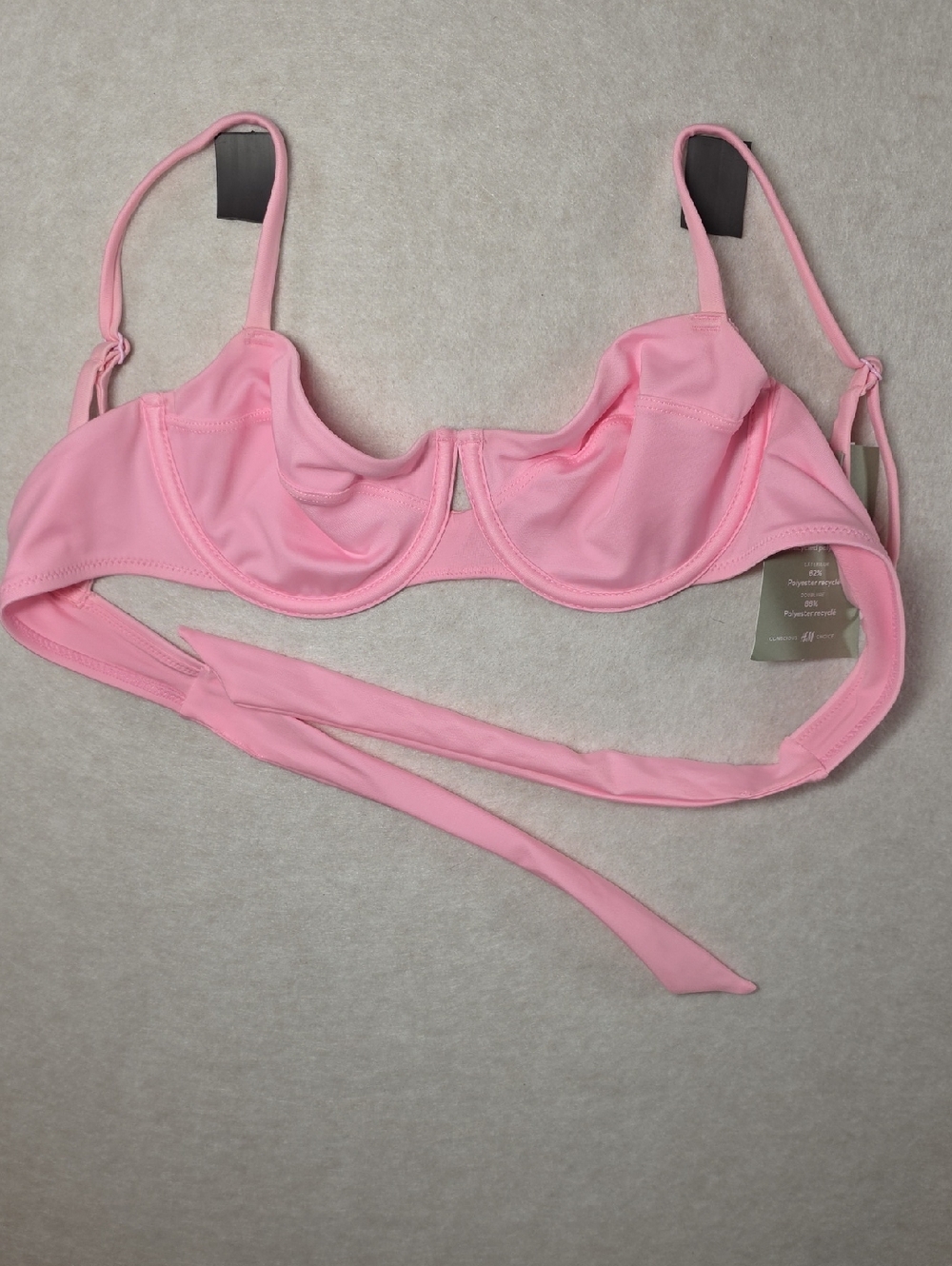 H&M Pink Underwire Swim Bikini Top Small Adjustable Strap With Back Tie